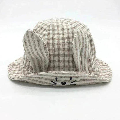 Small Fine Grid Love Rabbit Ears Basin Fisherman Baby Hat