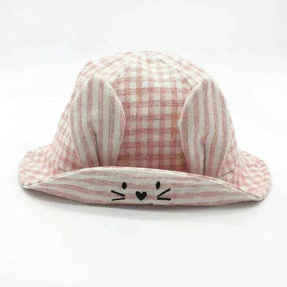 Small Fine Grid Love Rabbit Ears Basin Fisherman Baby Hat