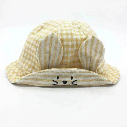 Small Fine Grid Love Rabbit Ears Basin Fisherman Baby Hat