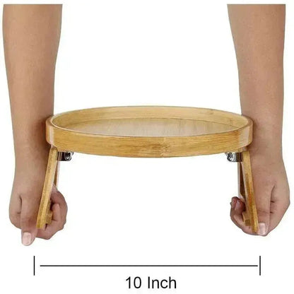 Solid Wood Round Storage Bamboo With Legs Sofa Arm Foldable Tray Table