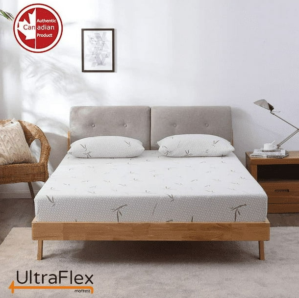 UltraFlex® SolidSleep - Confort Réversible FERME Fabriqué au Canada avec Gel Injecté, Soulagement de la Pression, Technologie de Refroidissement, Housse en Bambou, Mousse Certifiée CertiPUR-US® (Fabriqué au Canada)