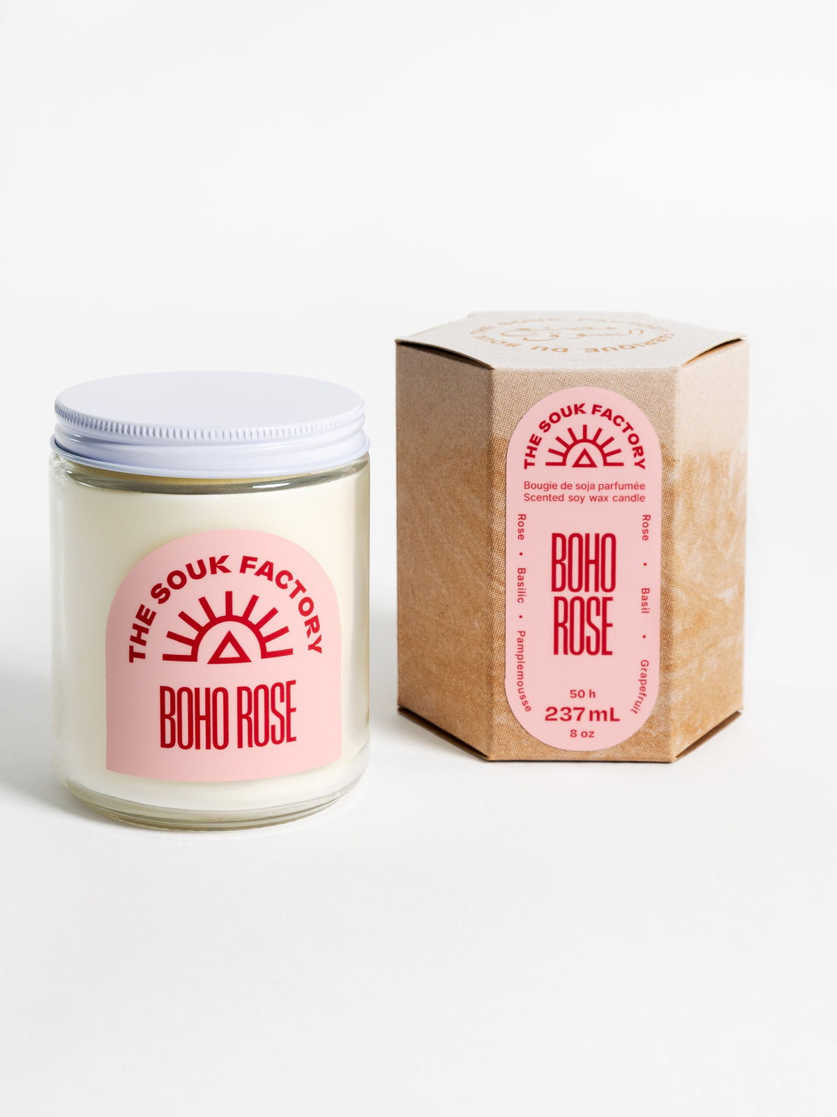 Bougie Boho Rose - Rose, pamplemousse & basilic