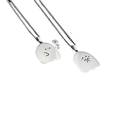Collier de couple fantôme mignon en acier inoxydable Pendentif chat animal Kawaii Cadeaux de bijoux d'amitié pour amoureux