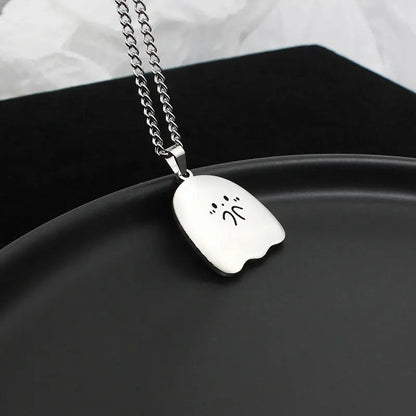 Collier de couple fantôme mignon en acier inoxydable Pendentif chat animal Kawaii Cadeaux de bijoux d'amitié pour amoureux