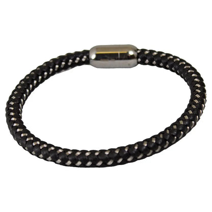 Bracelets pour hommes SteelTime en cuir noir et acier inoxydable avec hématite et pierre de lave