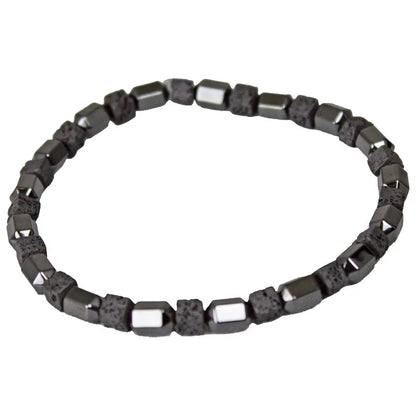 Bracelets pour hommes SteelTime en cuir noir et acier inoxydable avec hématite et pierre de lave