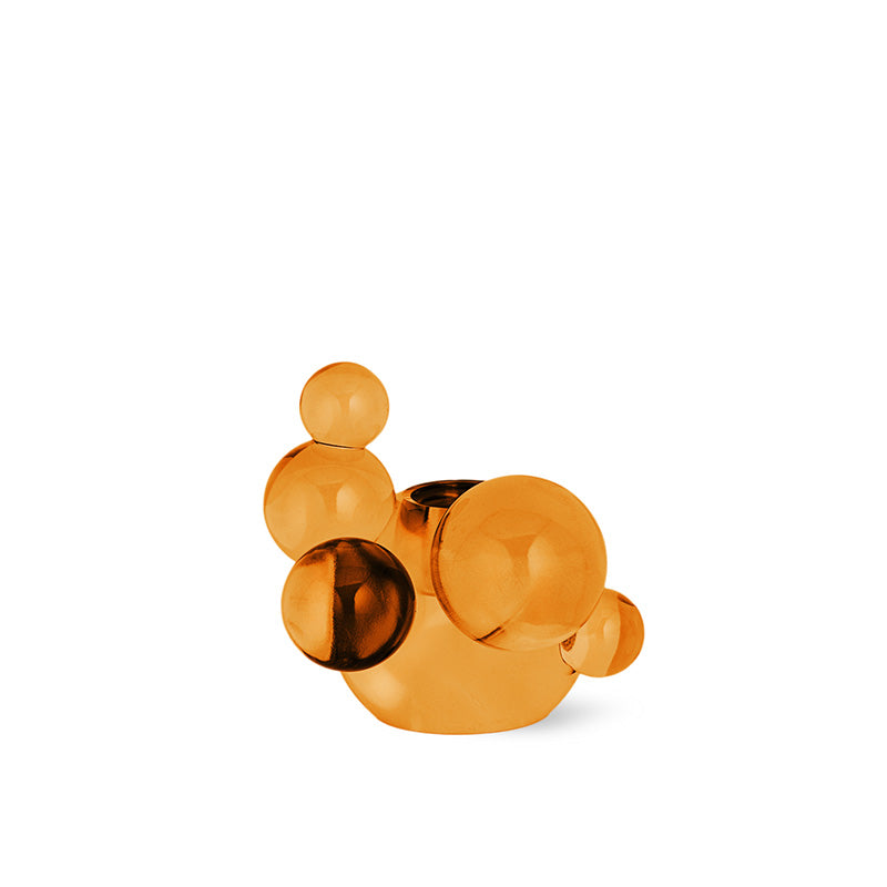 Bougeoir en verre bulle de cristal - Sculpture décorative orange