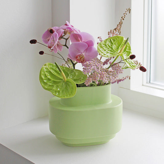 Layer Ceramic Vase - Matte Light Green Glaze