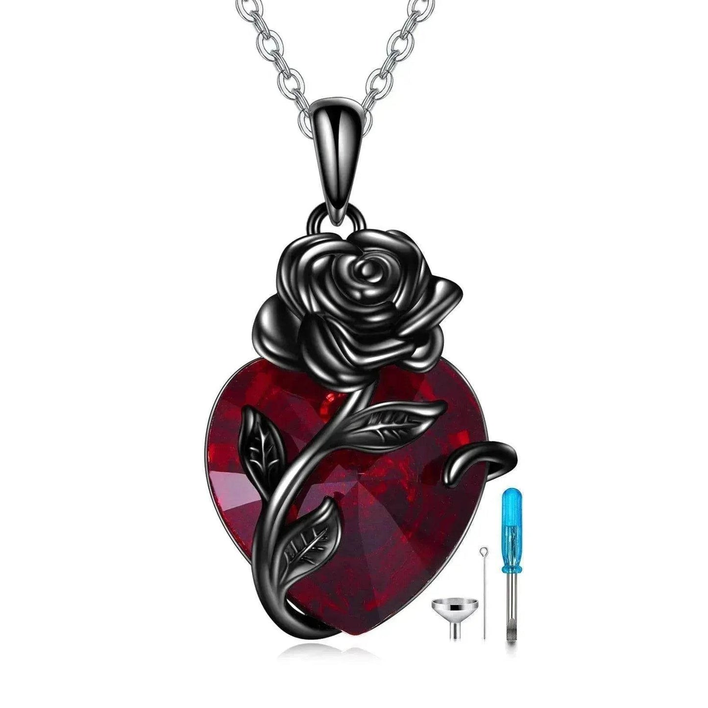 Sterling 925 Silver Heart Rose Urn Necklace for Ashes Cremation Jewelry