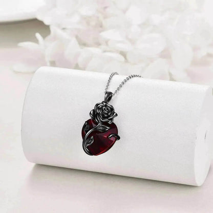 Sterling 925 Silver Heart Rose Urn Necklace for Ashes Cremation Jewelry
