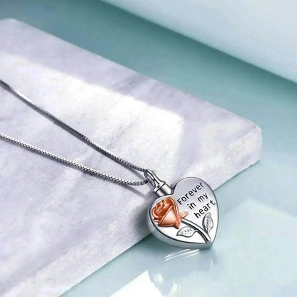 Sterling 925 Silver Rose Flower Urn Necklace for Ashes