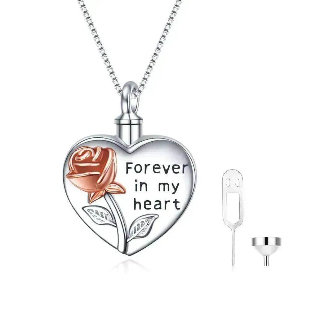 Sterling 925 Silver Rose Flower Urn Necklace for Ashes
