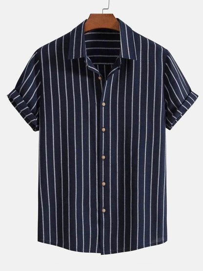 Striped Digital Printing Men's Short-sleeved Shirt