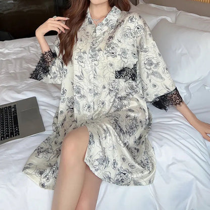 Robe Chemise Rayée Manches Courtes Grande Taille Pyjama Ample Pour Femmes