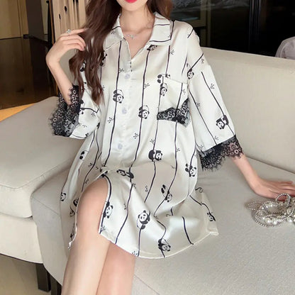 Robe Chemise Rayée Manches Courtes Grande Taille Pyjama Ample Pour Femmes