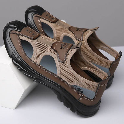 Sandales d'été respirantes pour hommes, surface en maille ajourée, décontractées, polyvalentes, à trous, d'extérieur, de voyage, à fond souple, chaussures de plage à enfiler
