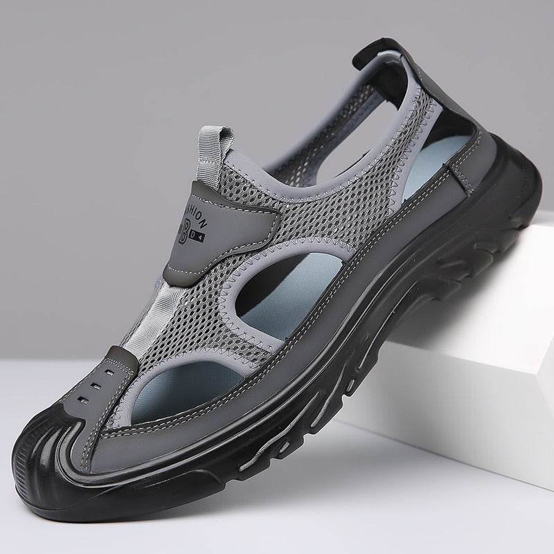 Sandales d'été respirantes pour hommes, surface en maille ajourée, décontractées, polyvalentes, à trous, d'extérieur, de voyage, à fond souple, chaussures de plage à enfiler