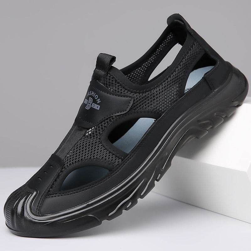 Sandales d'été respirantes pour hommes, surface en maille ajourée, décontractées, polyvalentes, à trous, d'extérieur, de voyage, à fond souple, chaussures de plage à enfiler
