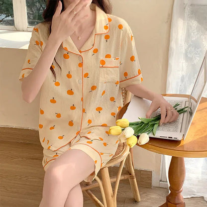 Bubble Cotton Cute Orange Pajamas For Women