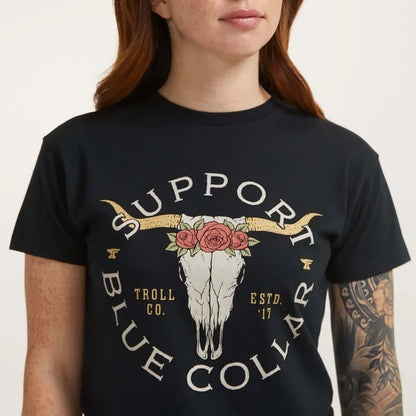 DHCM Women’s Support Blue Collar Longhorn T-Shirt. SBC Graphic Tee