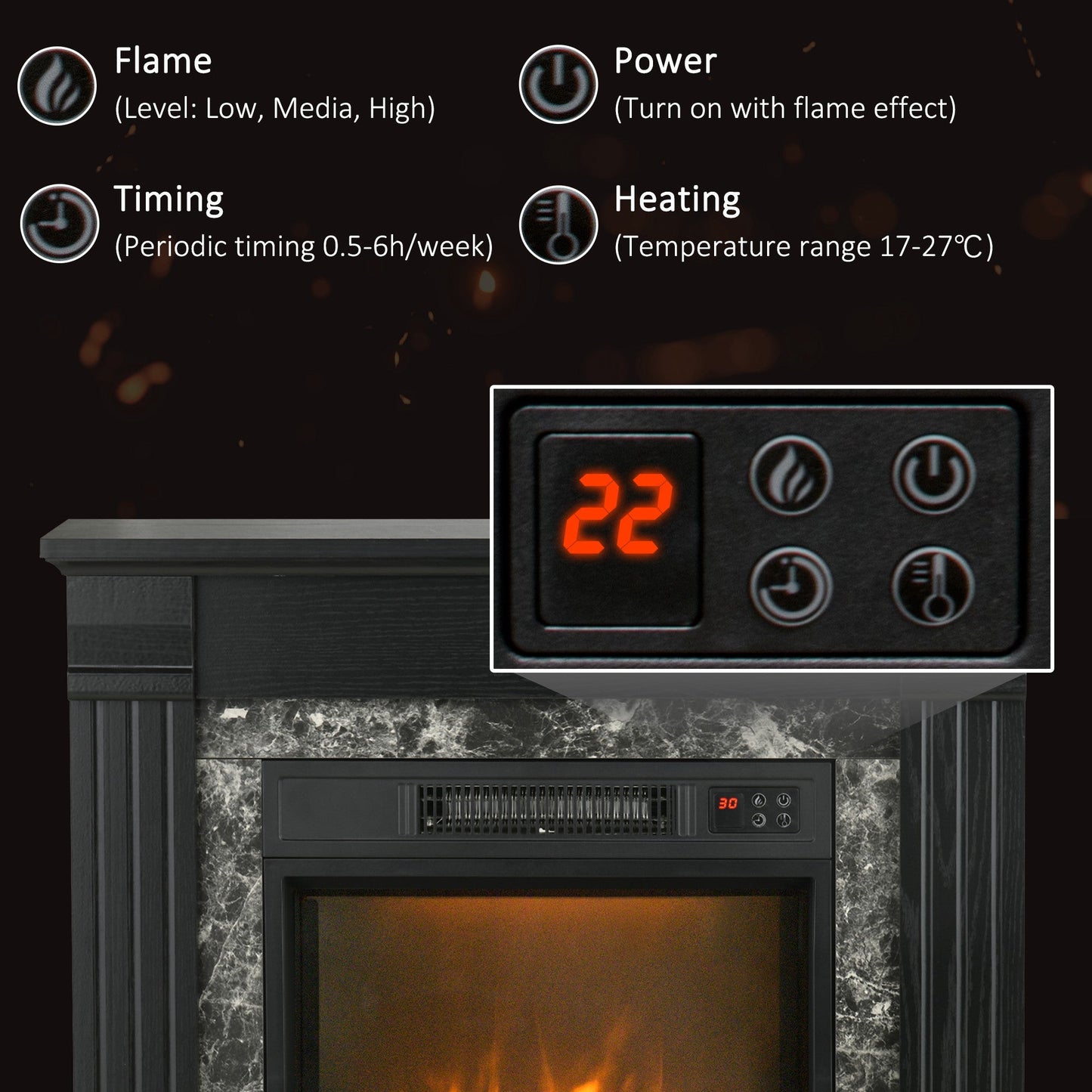 Easton Electric Mantel Wood Surround Freestanding Fireplace Heater with Overheating Protection-Black