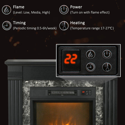 Easton Electric Mantel Wood Surround Freestanding Fireplace Heater with Overheating Protection-Black