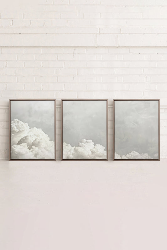 TRIO DE PAYSAGES NUAGEUX ANCIENS (3 Œuvres sur toile tendue)