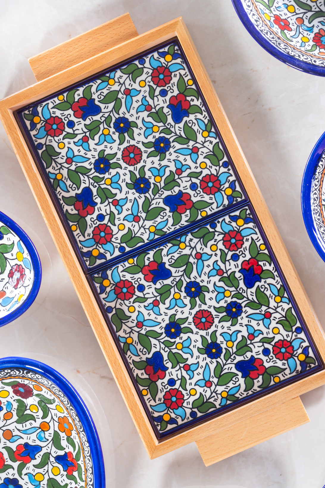 Floral Ceramic Serving Tray | Rectangular & Square - Handmade in Palestine