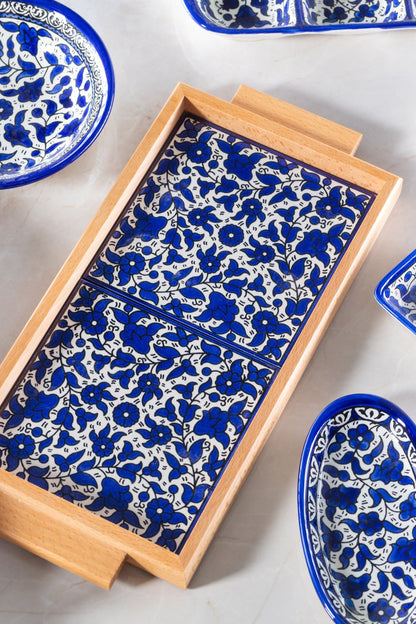 Floral Ceramic Serving Tray | Rectangular & Square - Handmade in Palestine