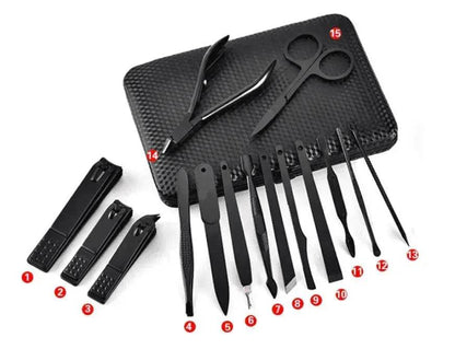 The Factory Manicure Black Stainless Steel High-end Set of 15 Nail Clippers