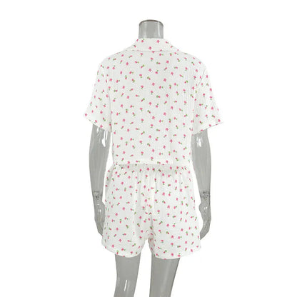 Thin Cotton Printed Comfortable Loose Breathable Short-sleeved Shorts Summer Pajamas Home Wear For Women