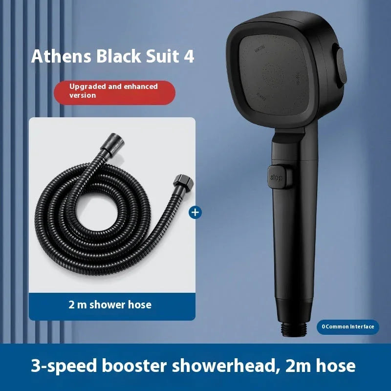 Three-speed Filter Supercharged Square Shower Head Handheld Nozzle