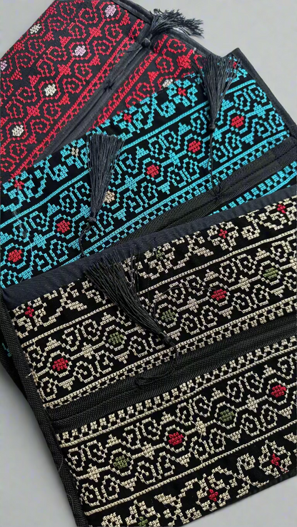 Tatreez Tissue Box | Red, Gold & Teal – Handcrafted Fabric Cover Made in Jordan