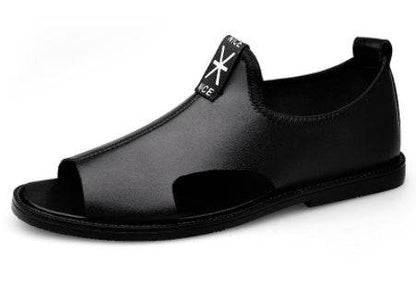 Toed First Layer Cowhide Sandals Men's Bag Heel Side Empty Leather Beach Non-slip Wear-resistant