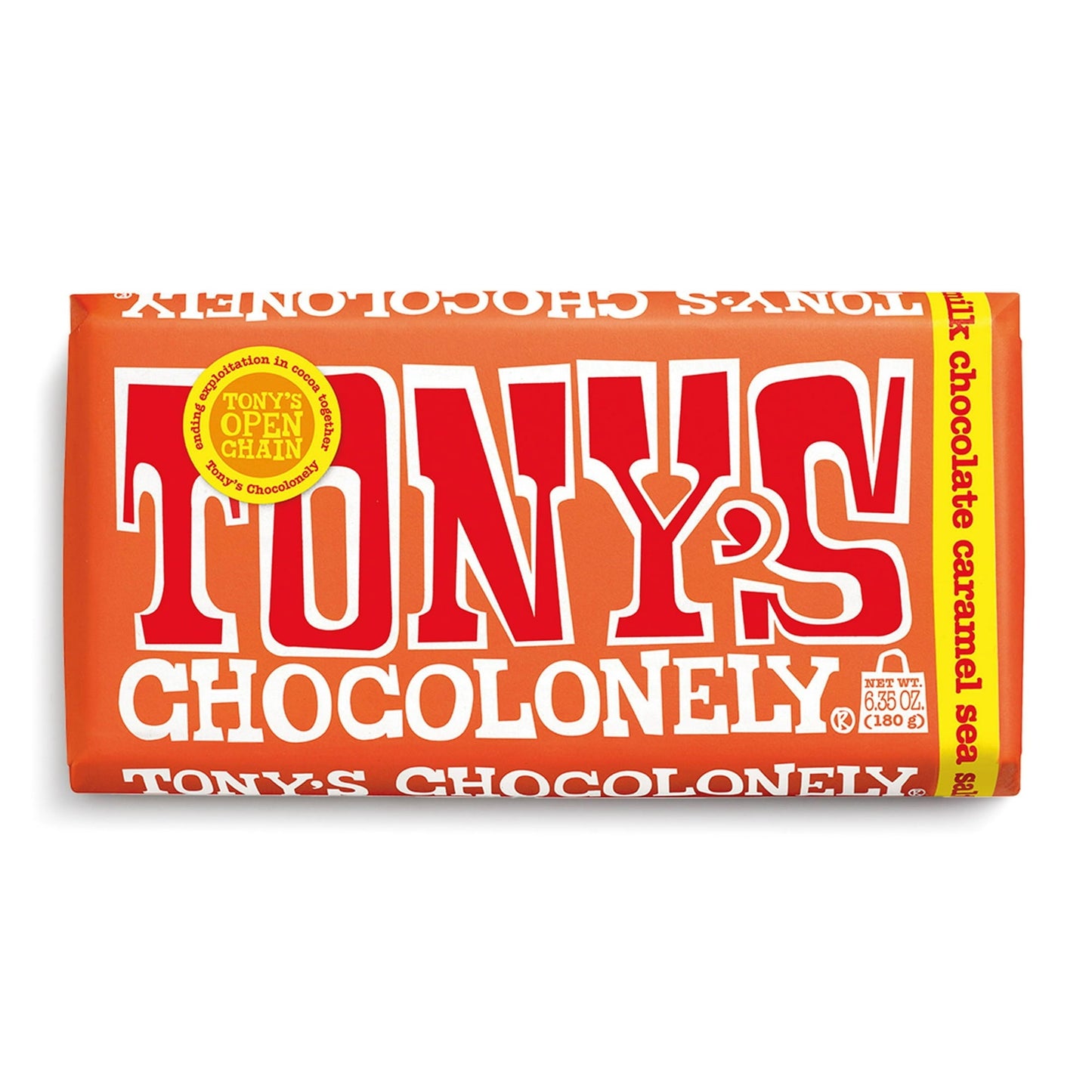 Tablette de chocolat au lait, caramel et sel marin Tony's Chocolonely, 180g