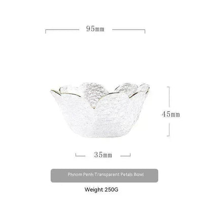 Traditional Japanese Style Hammer Pattern Petal Glass Bowl Set