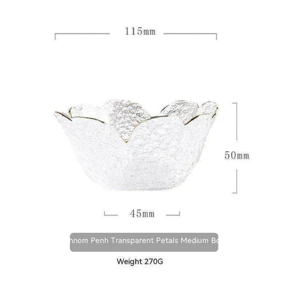 Traditional Japanese Style Hammer Pattern Petal Glass Bowl Set