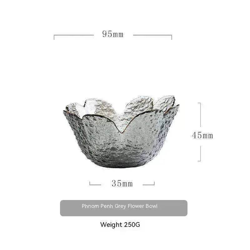 Traditional Japanese Style Hammer Pattern Petal Glass Bowl Set