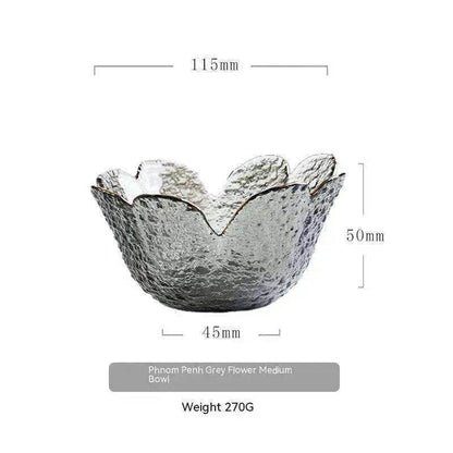 Traditional Japanese Style Hammer Pattern Petal Glass Bowl Set