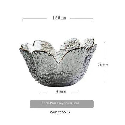 Traditional Japanese Style Hammer Pattern Petal Glass Bowl Set
