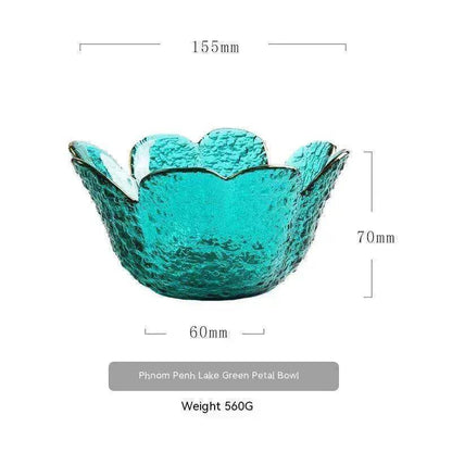 Traditional Japanese Style Hammer Pattern Petal Glass Bowl Set