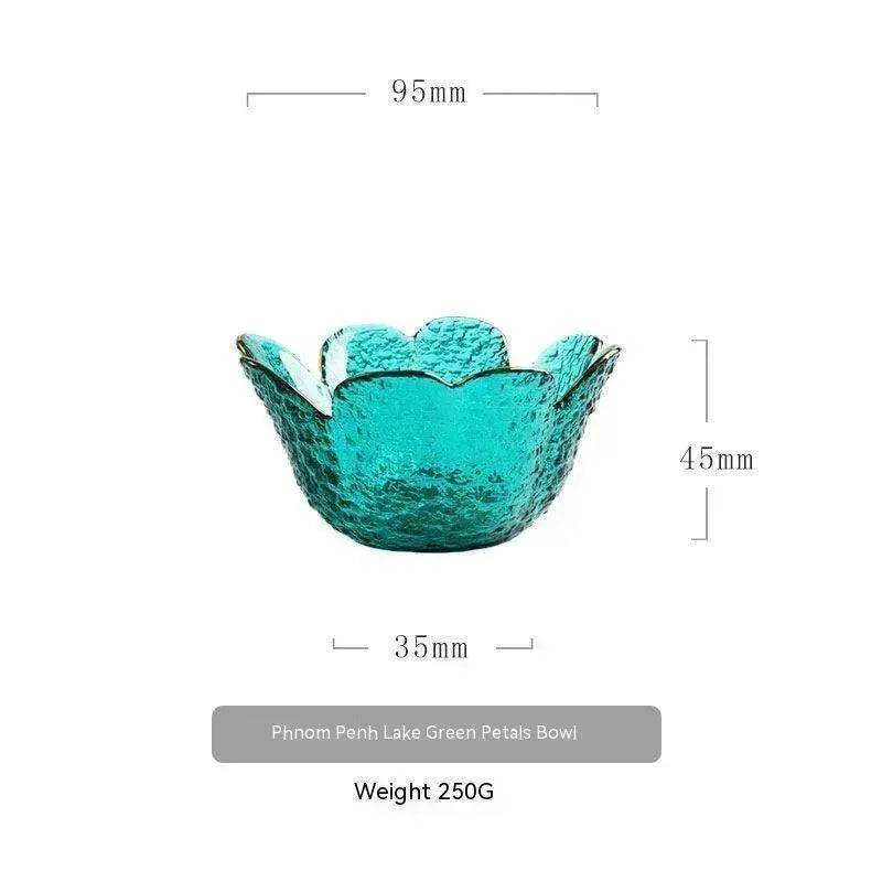 Traditional Japanese Style Hammer Pattern Petal Glass Bowl Set