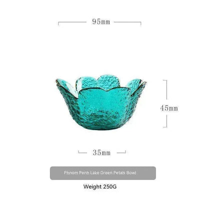Traditional Japanese Style Hammer Pattern Petal Glass Bowl Set