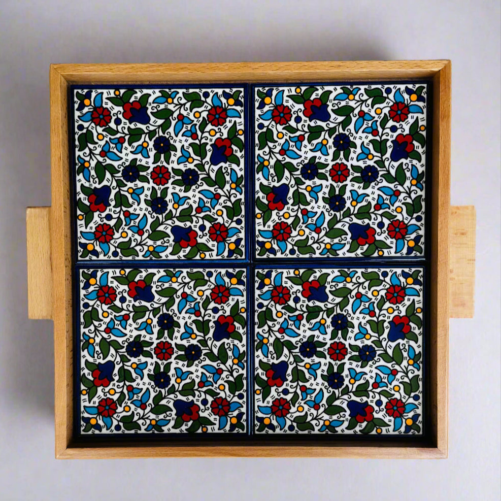 Floral Ceramic Serving Tray | Rectangular & Square - Handmade in Palestine