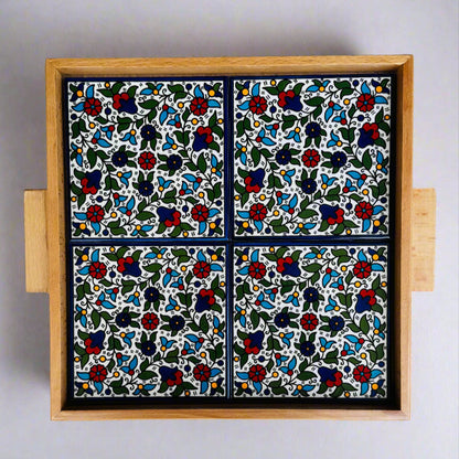 Floral Ceramic Serving Tray | Rectangular & Square - Handmade in Palestine