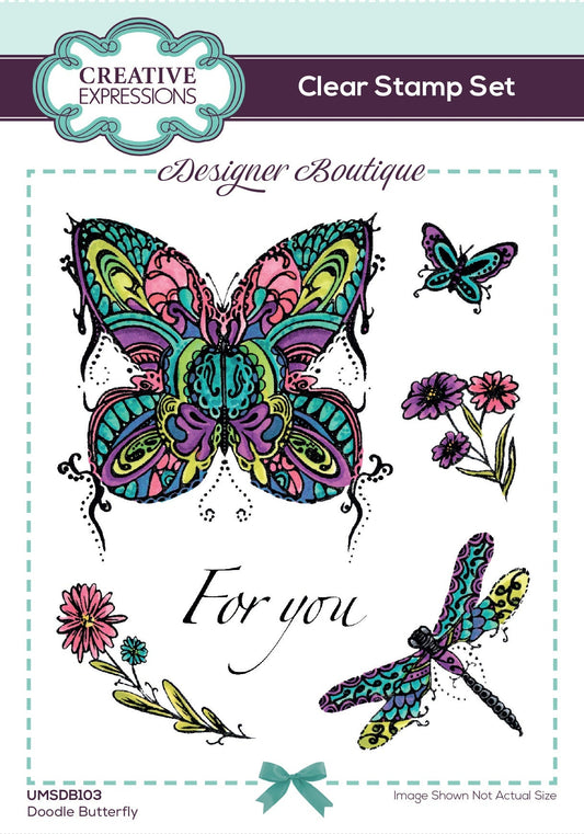 Creative Expressions Designer Boutique Tampons Transparents "Doodle Butterfly" 15 x 10 cm