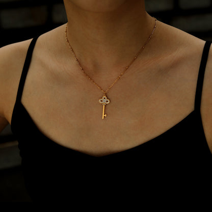 UNLOK Beaded Gold Chain with Zirconia Embellished Key Pendant