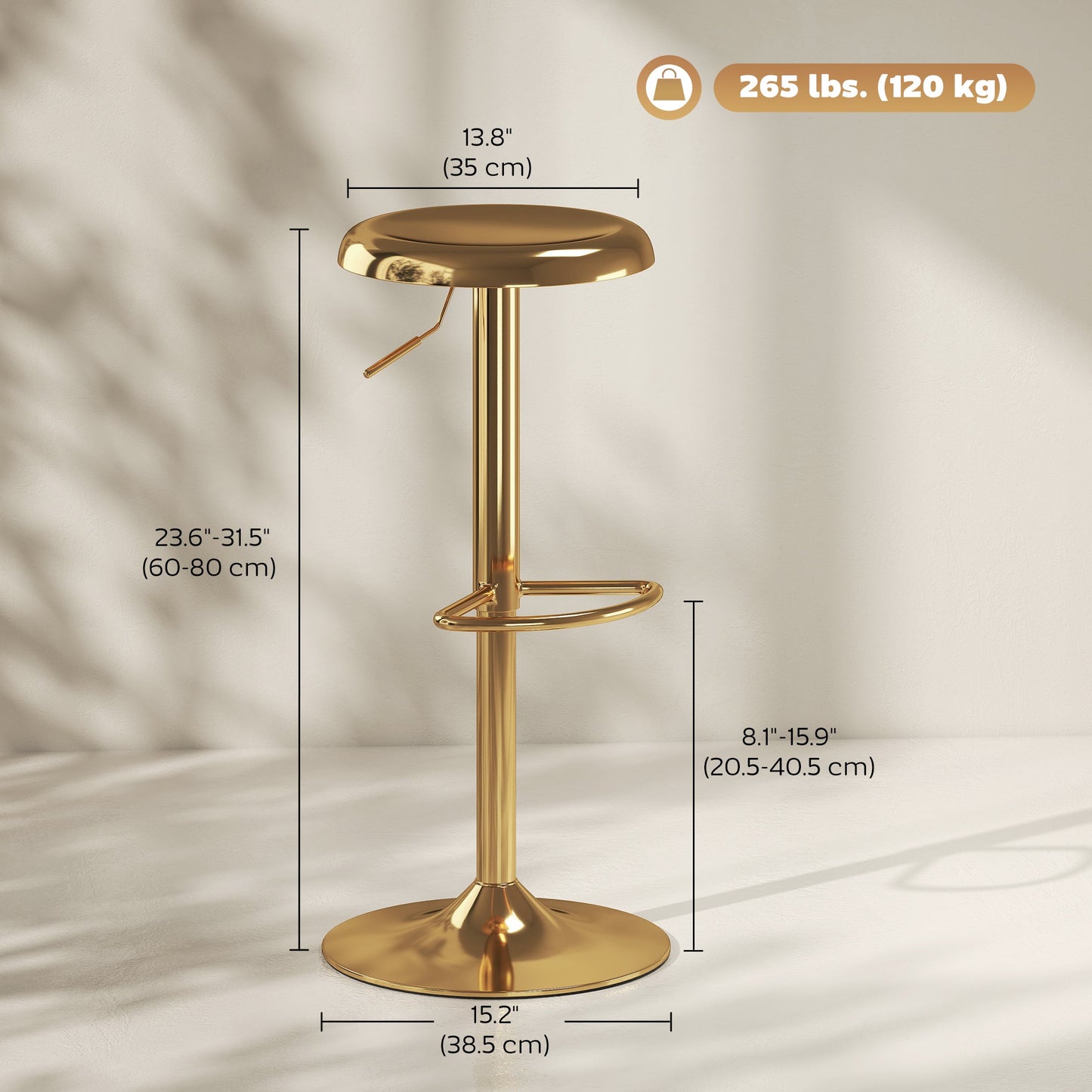 Canmore Modern Adjustable Counter/Bar Stools with Swivel-Set of 2-Gold