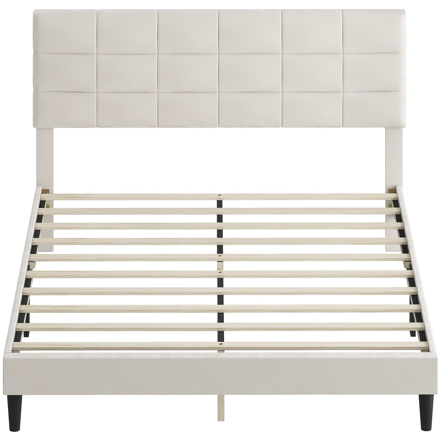 Harper Queen Size Bed Frame with Upholstered Headboard-Cream White