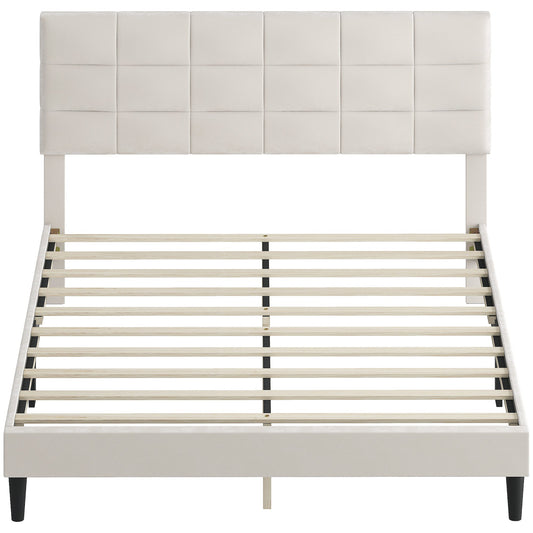 Cadre de lit Harper Queen Size avec tête de lit capitonnée - Blanc crème